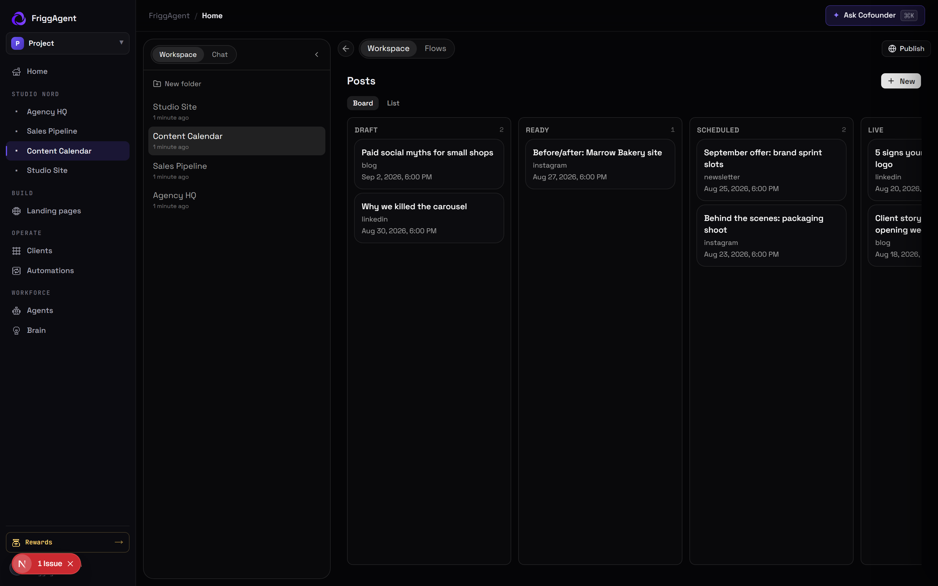 Content calendar